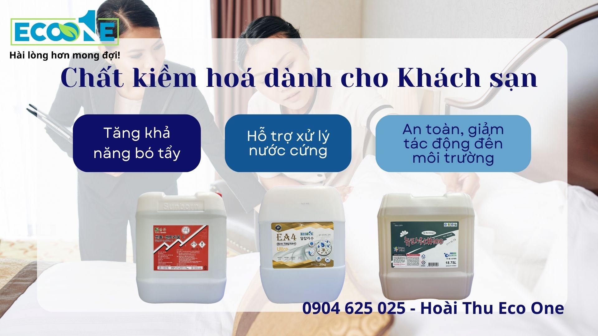 Nước tăng hoạt tính kiềm, hỗ trợ cho quá trình làm mềm và bóc tách vết bẩn khỏi bề mặt vải, chuyên dụng cho giặt là Khách sạn